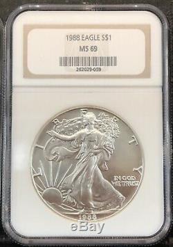 Trio of American Silver Eagles. 1986, 1987, 1988 NGC MS 69