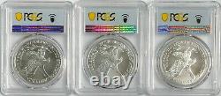 X3 2021 American Silver Eagle First Day of Issue Type 2 PCGS MS70 3 Coin Set